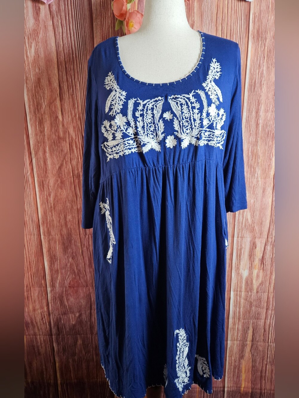 Chelsea & Theodore Jersey Knit Embroidered Dress Plus Size 2X